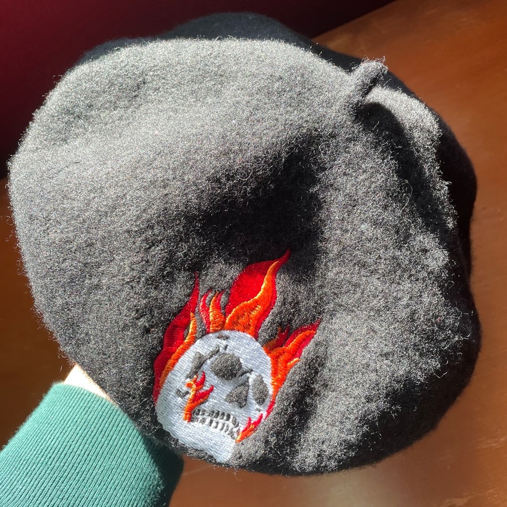 Black Flame Skull Beret